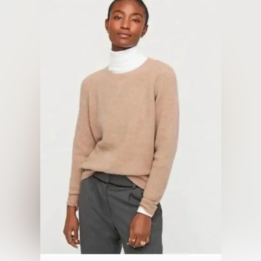 J.Crew Merino Wool Blend Waffle Crewneck Supersoft Yarn Sweater in Tan SZ Small